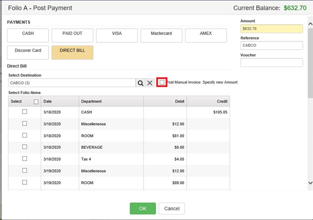 Posting Direct Bill Payment – Manual Amount