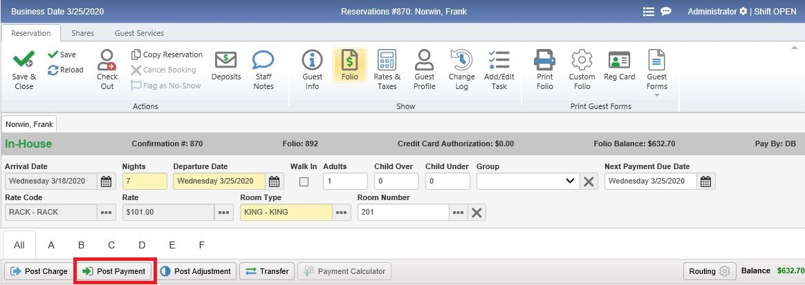 Posting Direct Bill Payment - Select Folio Line